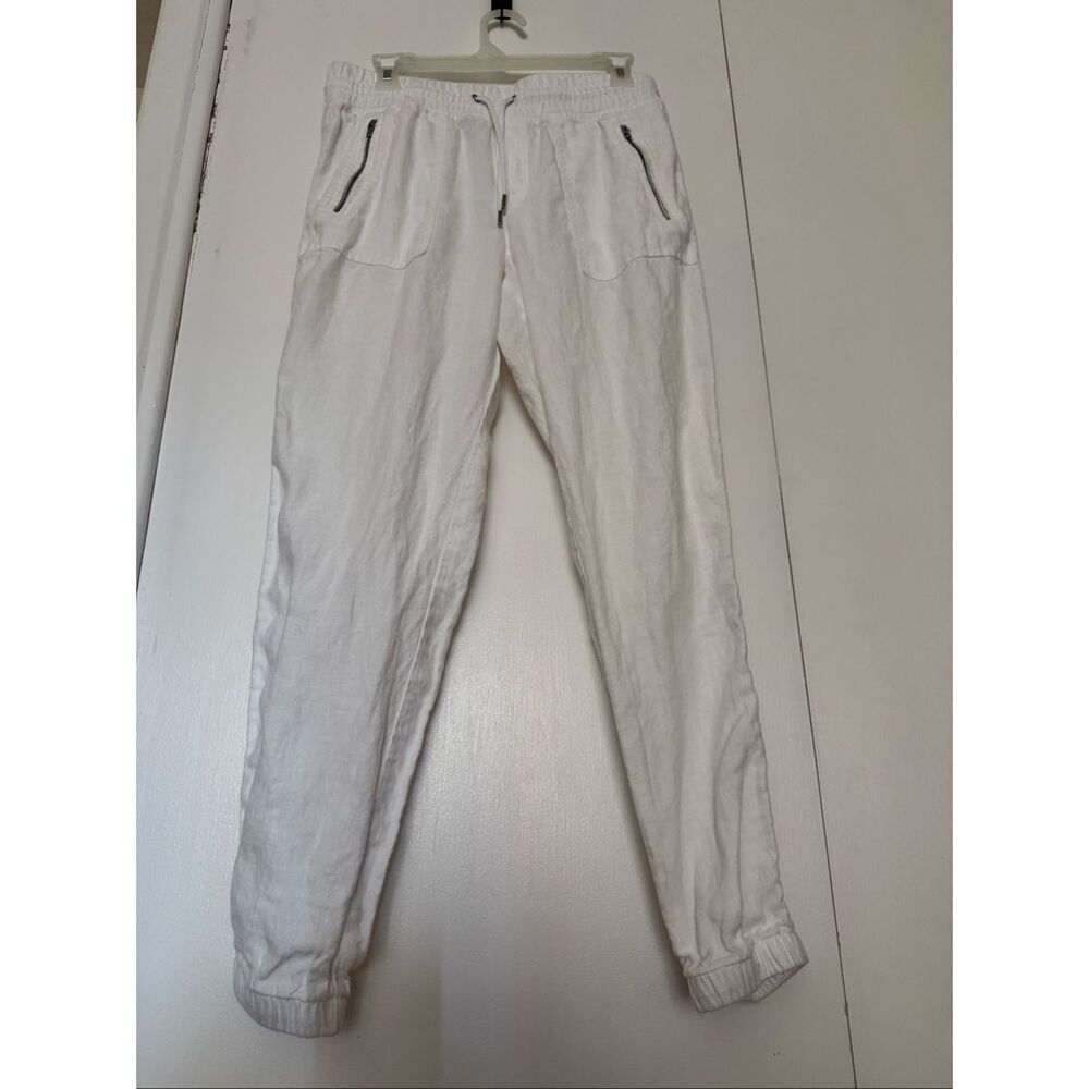 Athleta Cabo Linen Jogger Pants White Drawstring Zip Pockets Women’s 6 - Picture 3 of 12